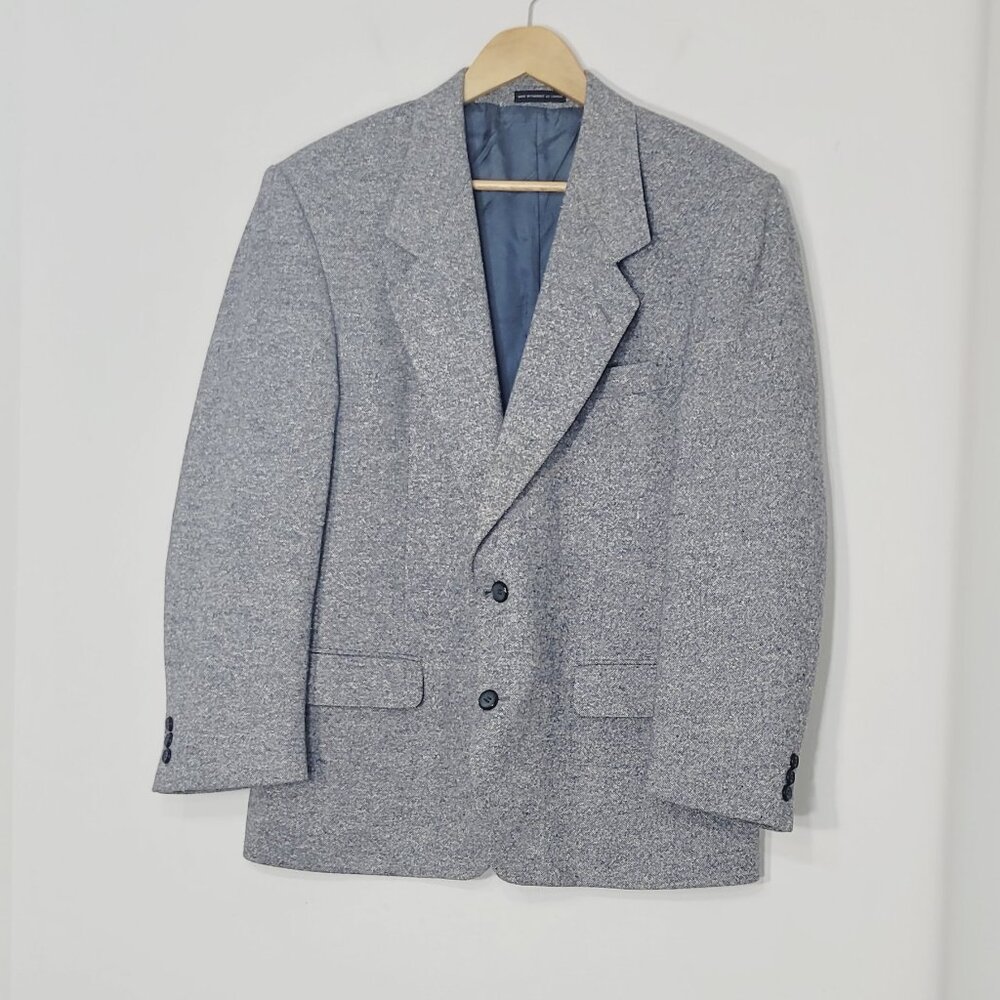 Moores Gray Blue Tweed Wool Silk Blend Donegal Notched Scotland Granpa Blazer